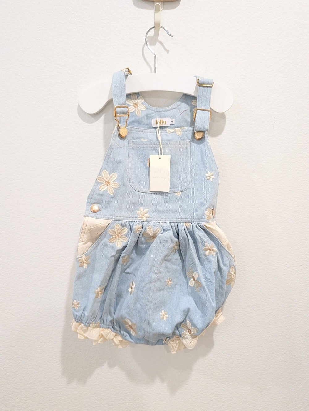 Lolly May Daisy Denim Bubble Overalls Sz 5 - Picture 5 of 5